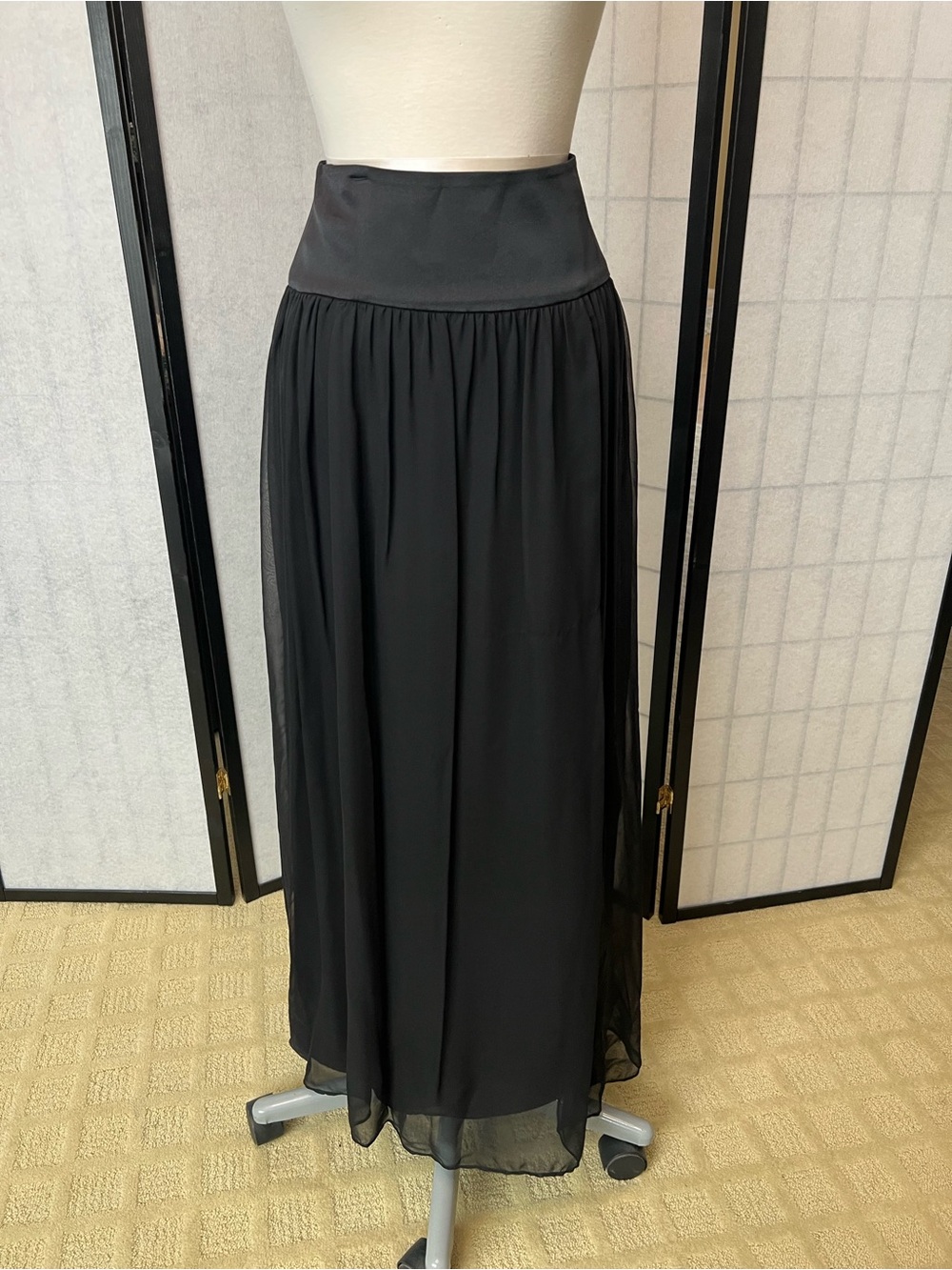 Worth - Silk Black Maxi Skirt - Elegant High-Waist
